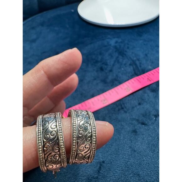 Napier‎ Silver Tone Hoop Earrings Ornate Scroll Design - Picture 8 of 10